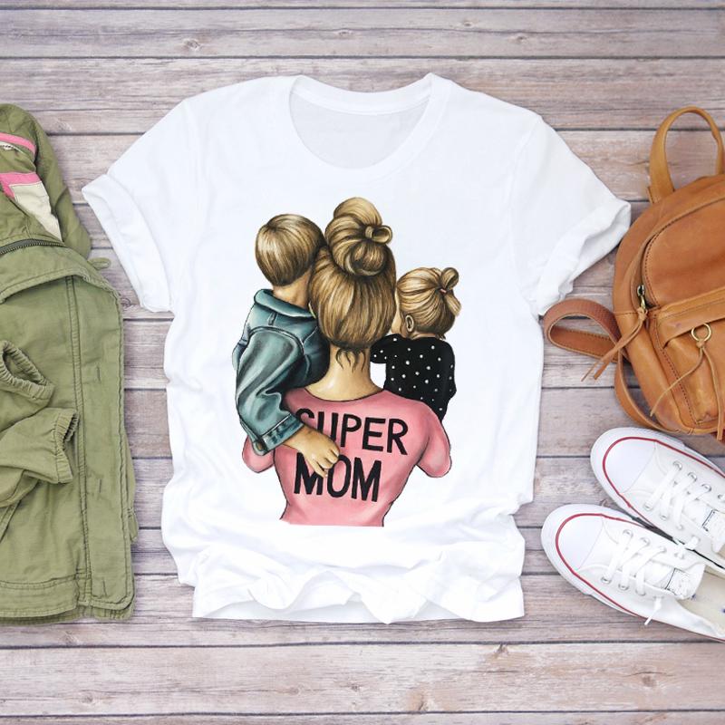 Women Cartoon Momlife Mom Mother Boy Girl Print Mother Lady T Shirts Top T Shirt