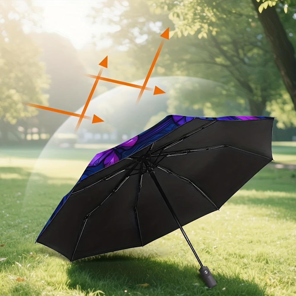 1pc Open/Close Blocking Umbrella with Glow-in-the-Dark Purple Butterfly & Blue Stained--like pattern, 8-Rib Heavy-Duty Frame,