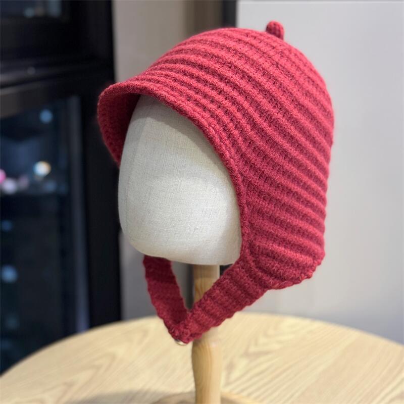 Korean Style Knitted Pullover Hat for Women Autumn and Winter Student Cute Velvet Neck Scarf Ear Protection Warm Toe Cap Woolen Hat