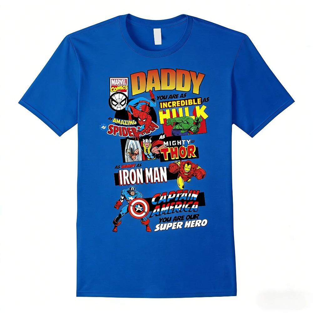 Marvel Avengers "Daddy Our Super Hero" Character Collage Graphic T-Shirt, Father's Day Themed Tee, Unisex Superhero Casual Top