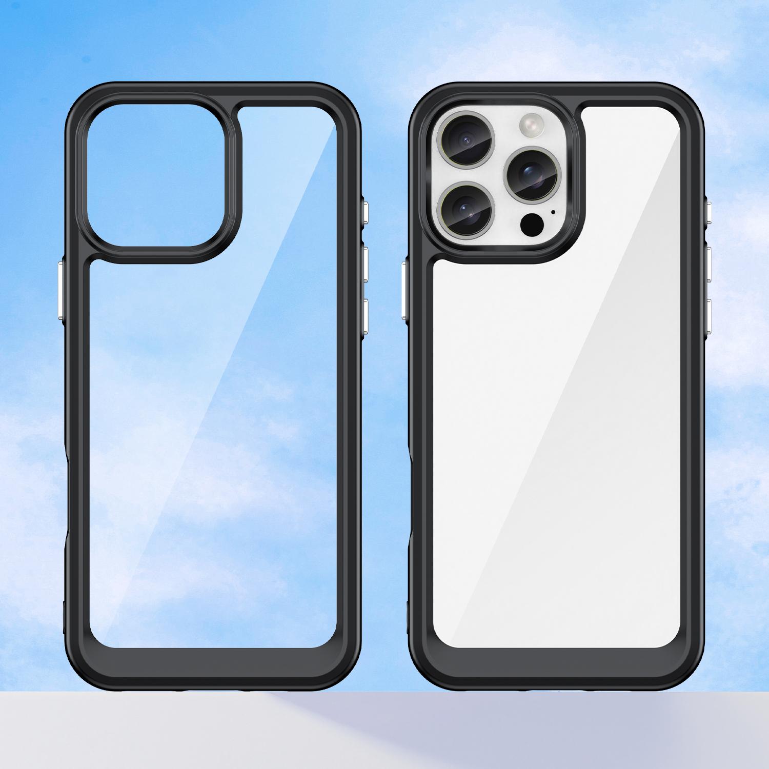 

For iPhone 16 Pro Max Case TPU +Acrylic Shockproof Protective Clear Phone Cover Black