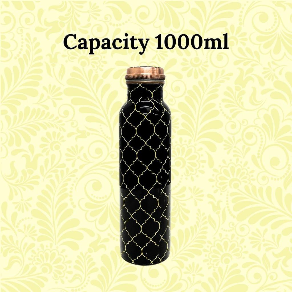 Pure Copper Water Bottle with Leakproof Protection | Ayurveda-Inspired Tamba Bottle for Yoga & Health Benefits (1L, Black Moroccan)
