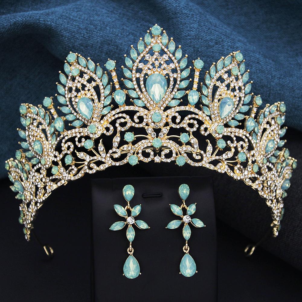 

Luxury Bridal Crown Tiaras and Earrings Set for Women Party Wedding Birthday Pageant Head Jewelry Set Accessories