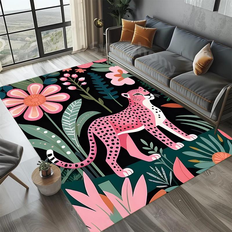 

Tropical Style Living Room Carpet Cheetah Animal Plant Print Home Decor Soft Non-slip Rug Sofa Coffee Table Floor Decor Mat 40X60cm