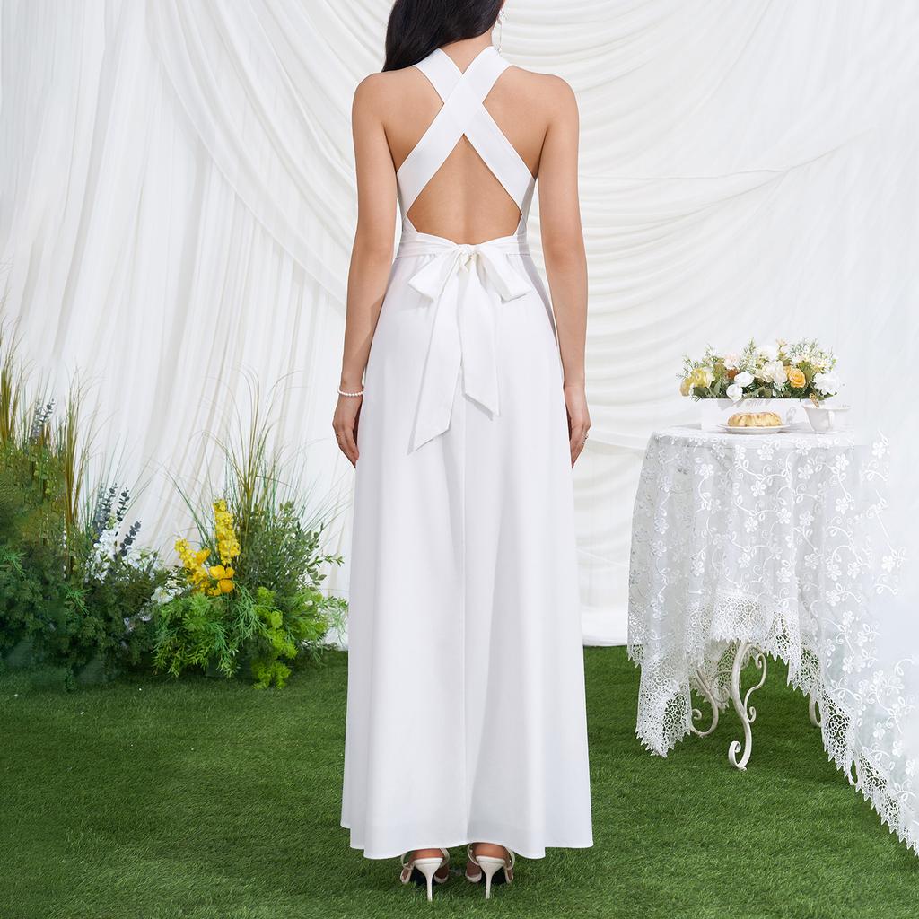 Summer Vacation Style Cross-strap Dress, Sexy Temperament Socialite Personality V-neck Backless Waist Dress