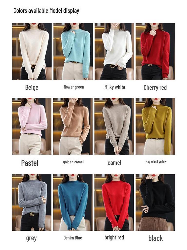 Women's Cashmere Half-Turtleneck Sweater - Thick, Loose, All-Match Wool Knit Pullover for Autumn and Winter