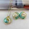 Gold Trim Gradient Enamel Spiral Jewelry Set Women Necklace Earring Fresh Retro Party Accessory KY25437