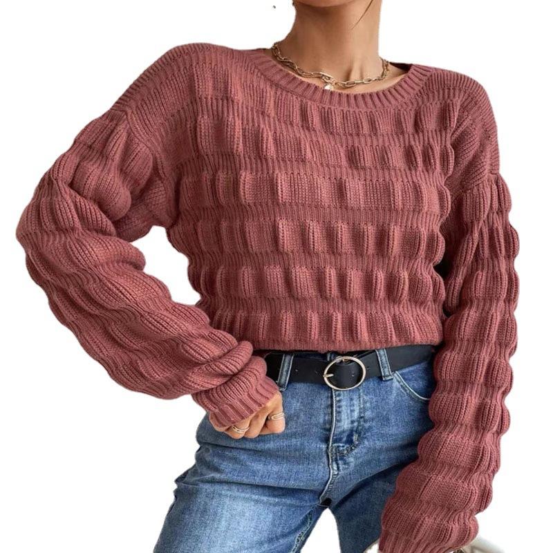 Damen Strickpullover mit strukturierter Karomusterung Lockere Passform Herbst Winter Lange Ärmel Eleganter Pendler-Stil Luxuriös Lässig Vielseitiges Oberteil