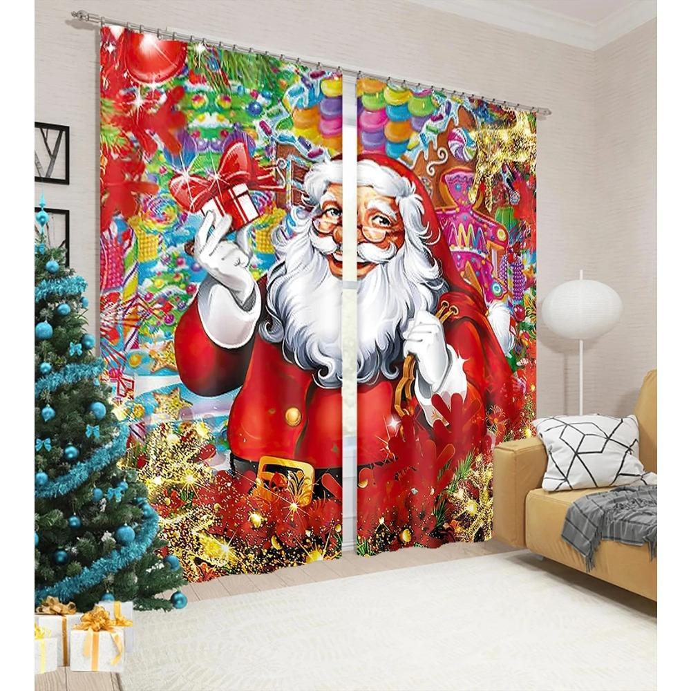 Christmas Pattern Thick Blackout Curtain Printed Partition Kitchen Door Decorative Cartoon High Shading Drapes Cafe Restaurant