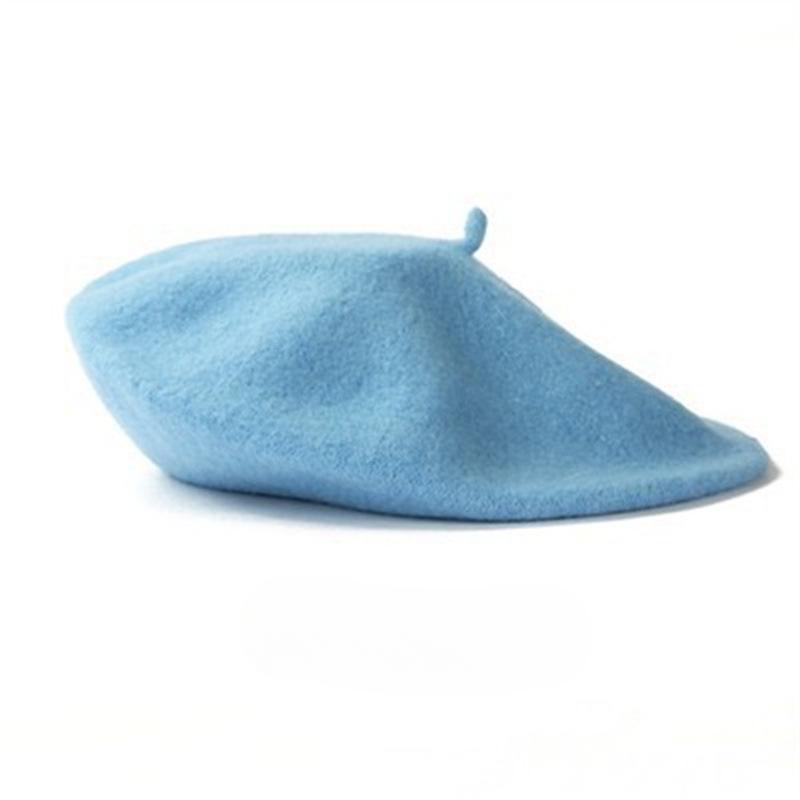 

Шерстяной берет женский осенне-зимний ретро универсальный кепки конфетного цвета с восьмиугольным батончиком one size небесно-голубой