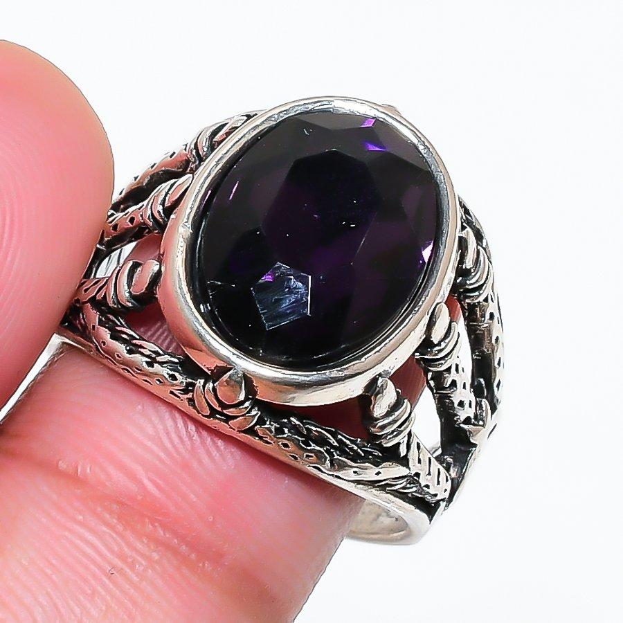 Natural Amethyst Gemstone 925 Sterling Silver Jewelry Ring Size 7.5 RR-11