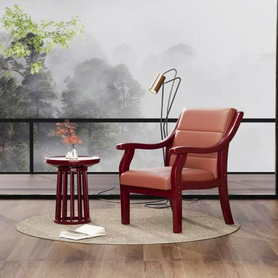 Retro Comfortable Chinese Solid Wood Armchair with Linen Fabric and Native Sponge Cushion.