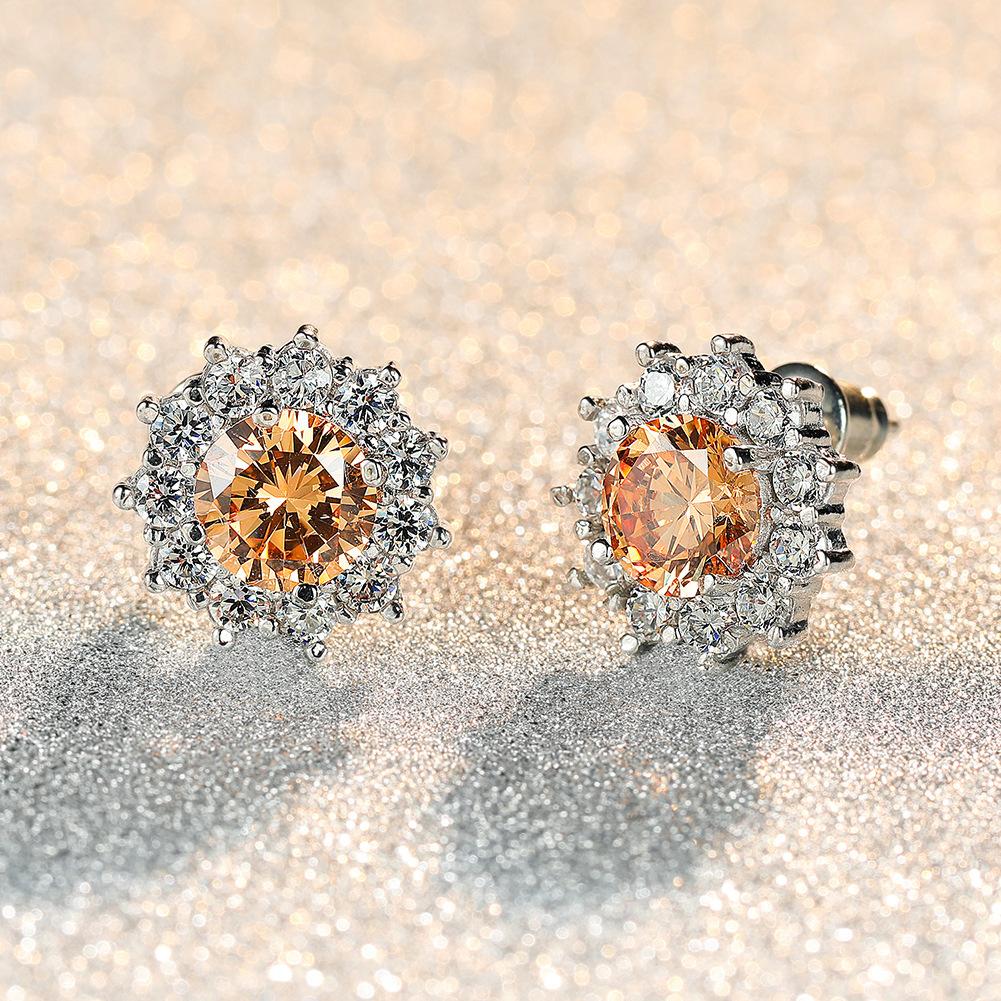 Accessories, White Gold Round Diamond Sunflower Stud Earrings Ol Earrings