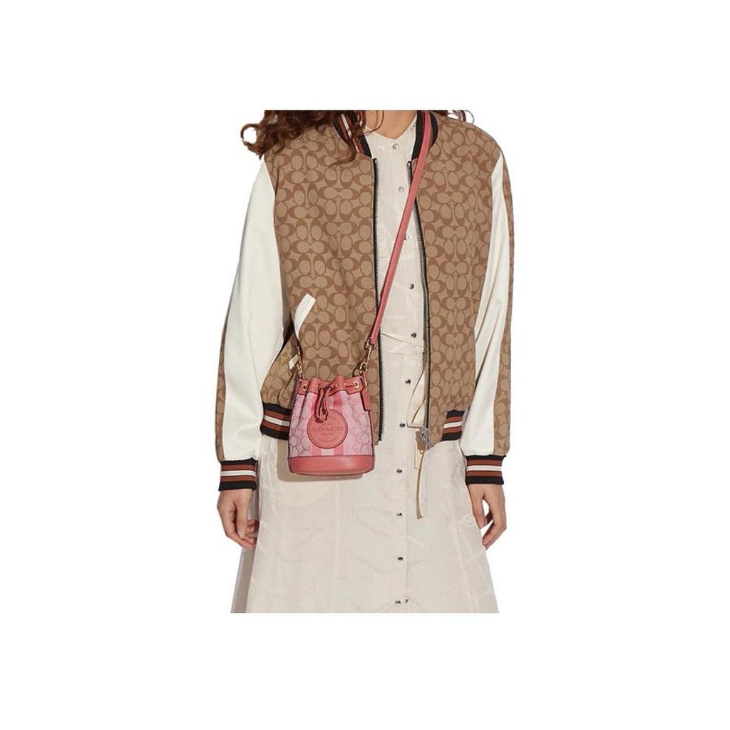 Coach Dempsey 14 Color Block C Logo Drawstring Leather Bucket Bag Women Bags Cherry-Blossom-Pink Rose-Pink C8322-IMRRJ