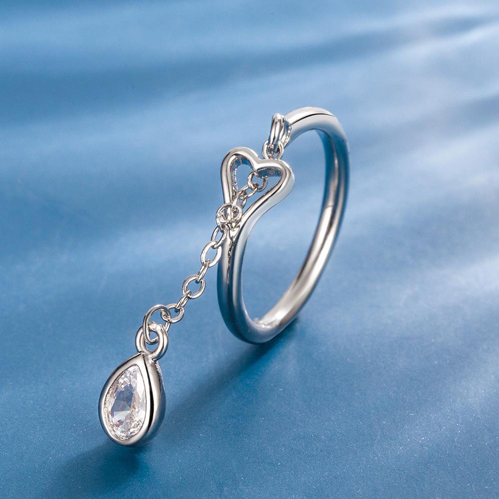 Koreanische Version des Quasten-Open-Pear-Heart-Zirkon-Rings, modischer Fingerring mit leichtem Luxus-Temperament, High-End-Ring, neuer Schmuck