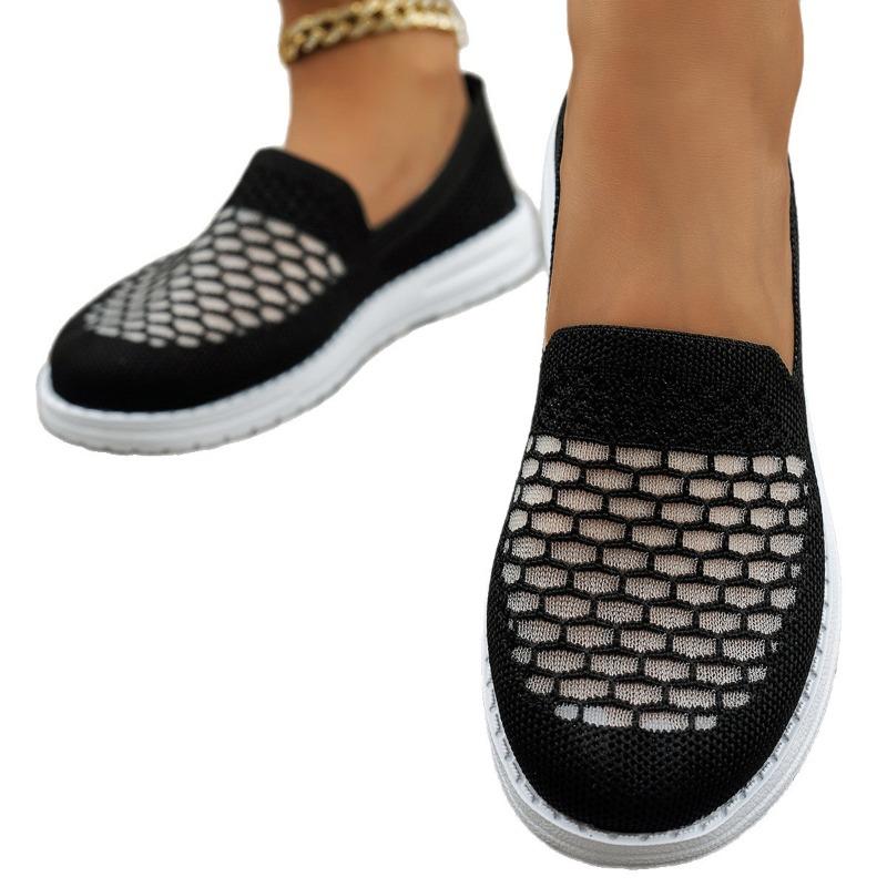 Women's Wide Width Mesh Slip-On Sneakers - Flat Sole Casual Shoes for Fall, Breathable Loafers for Everyday Wear