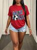 Sports‑Vibe Women Short‑Sleeve T‑Shirt Crew Neck Game Day Soccer Fan Heart Pattern Print Team Support Daily Wear Tops