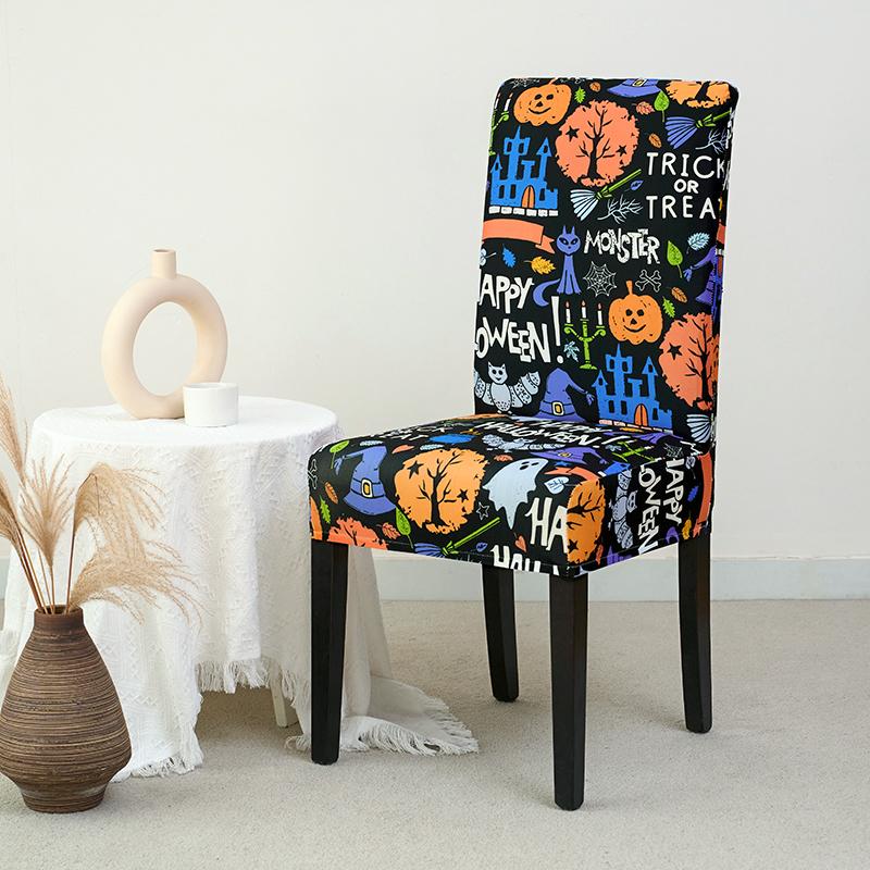Halloween Pumpkin Chair Cover Stretch Dining Chair Slipcovers Seat Covers Anti-dirty Washable for Party Banquet Hotel Kitchen