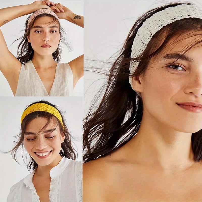Haimeikang Nuova Fascia per Capelli all'Uncinetto Donna Sciarpa Tinta Unita Lavorata a Maglia Fasce Bandane Larghe Elastiche Accessori Moda