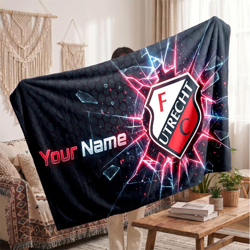 FC Utrecht Personalized Fleece Blanket With Football Logo, Custom Name Text Soft Warm Home Throw Blanket