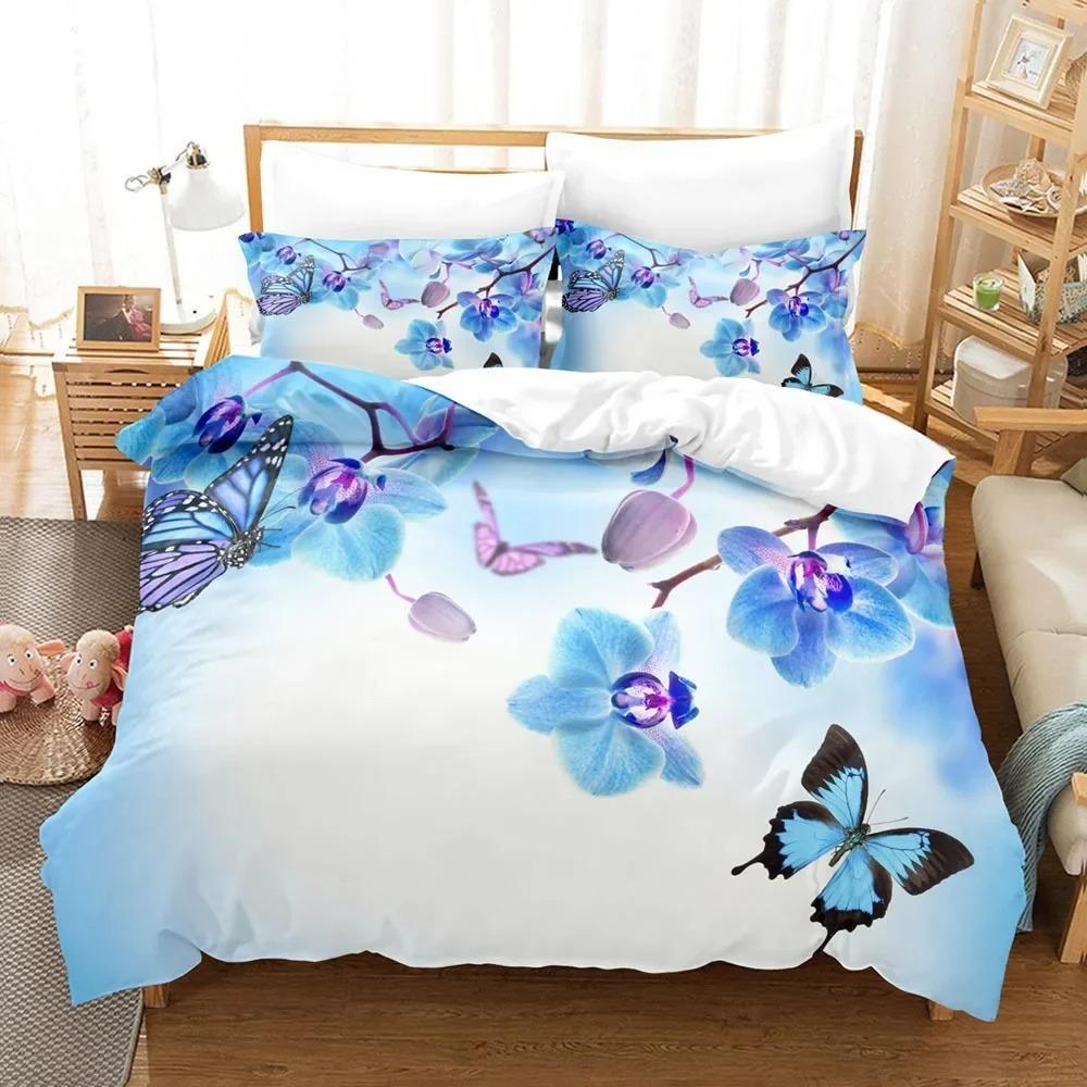 Butterfly Duvet Cover King/Queen Size,Beautiful Blue Shiny Butterflies Print Soft Bedding Set for Kids Teens Girls,2 Pillowcases