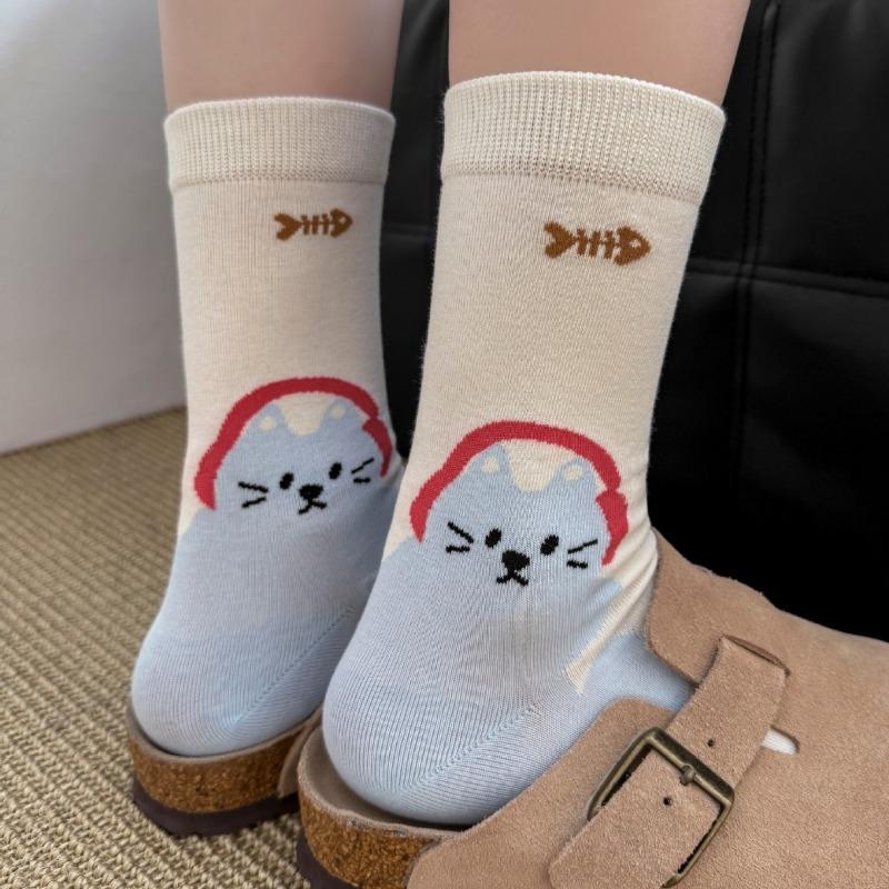 Cartoon Puppy Socks for Girls, Cute and Versatile Animal Illustrations for Spring and Summer, Boneless Socks for Students In Summer, Pile Pile Socks