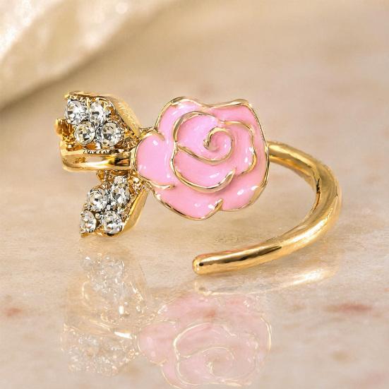 4Pcs/Set Adjustable Ring Set, Pink Flower Multi-Petal Design Finger Ring, Stackable Multi-piece Ring Set for Jewelry Gift