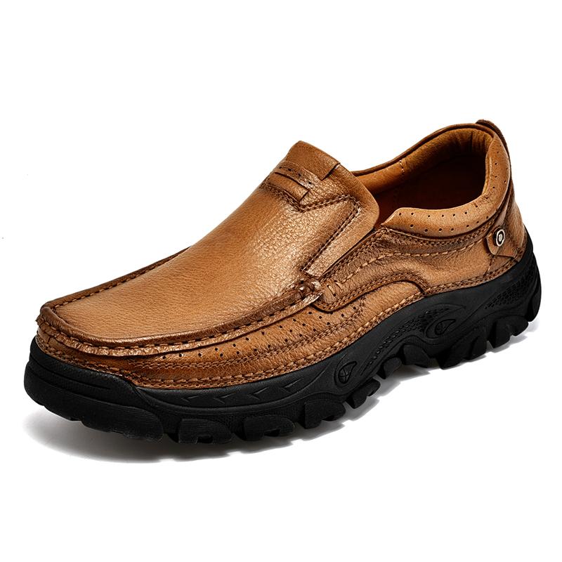 Fashion Handmade Genuine Leather Casual Shoes Comfortable Men's Loafers Slip on Flats Non-Slip Walking Shoes Hot Sale Outdoor Moccasins