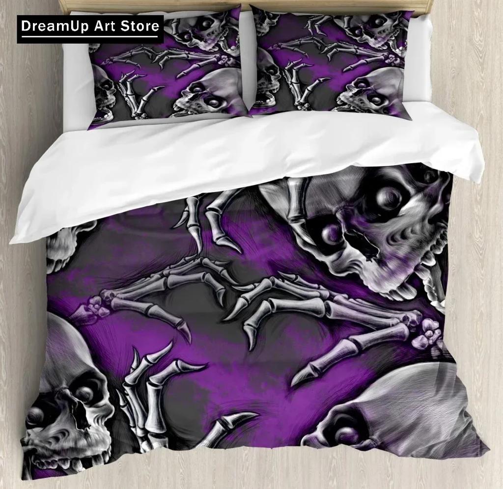 Black Skull Skeleton Bedding Set Paisley Floral Gothic Luxury Soft Bedding Set Bed Set Quilt Cover Twin Single Queen King Size