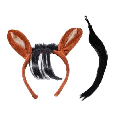Horse Costume Set Horse Tail Horse Ear Headband Halloween Horse Cosplay Accessory for Kid Addult Masquerade Christmas