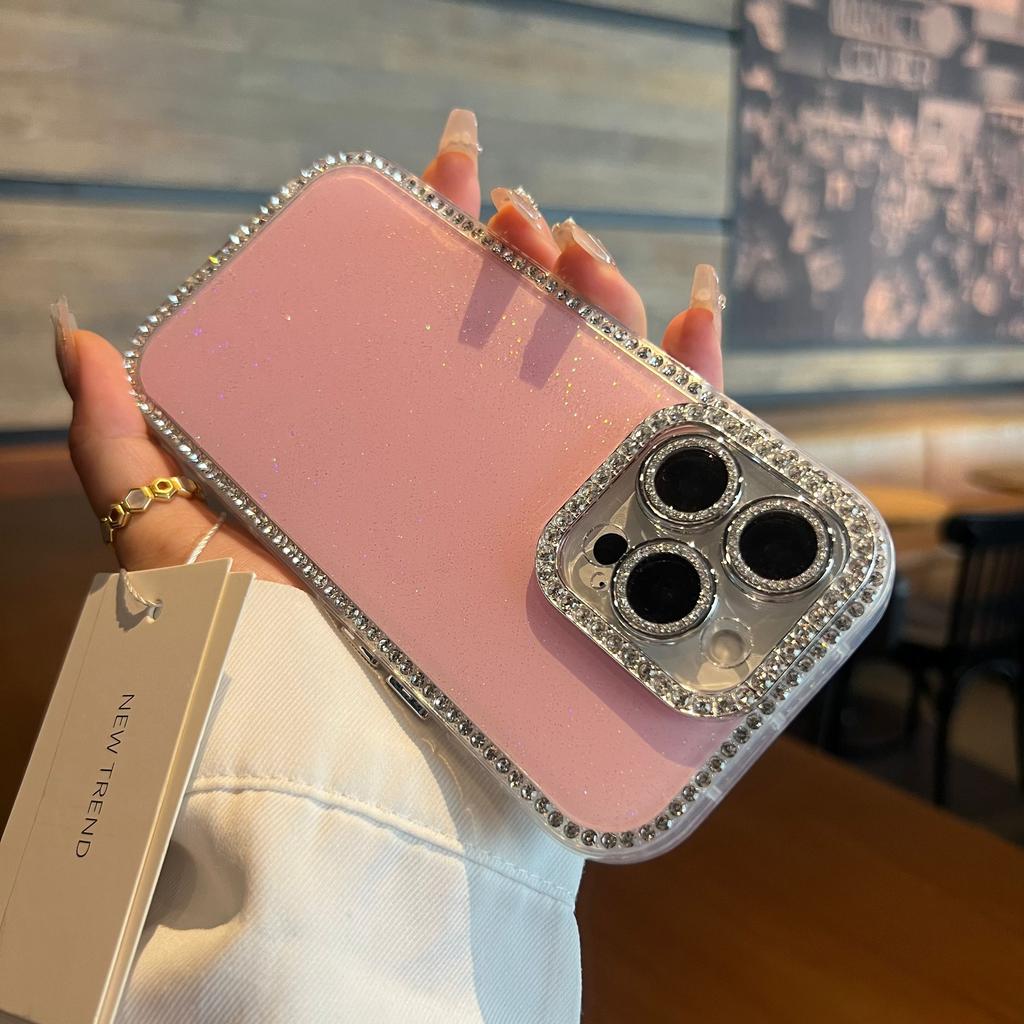 Luxury Bling Glitter Cute Clear Soft Phone Case For iPhone 16 15 14 13 12 Pro Max 11 Diamond Frame Bumper Shining Cover Girly