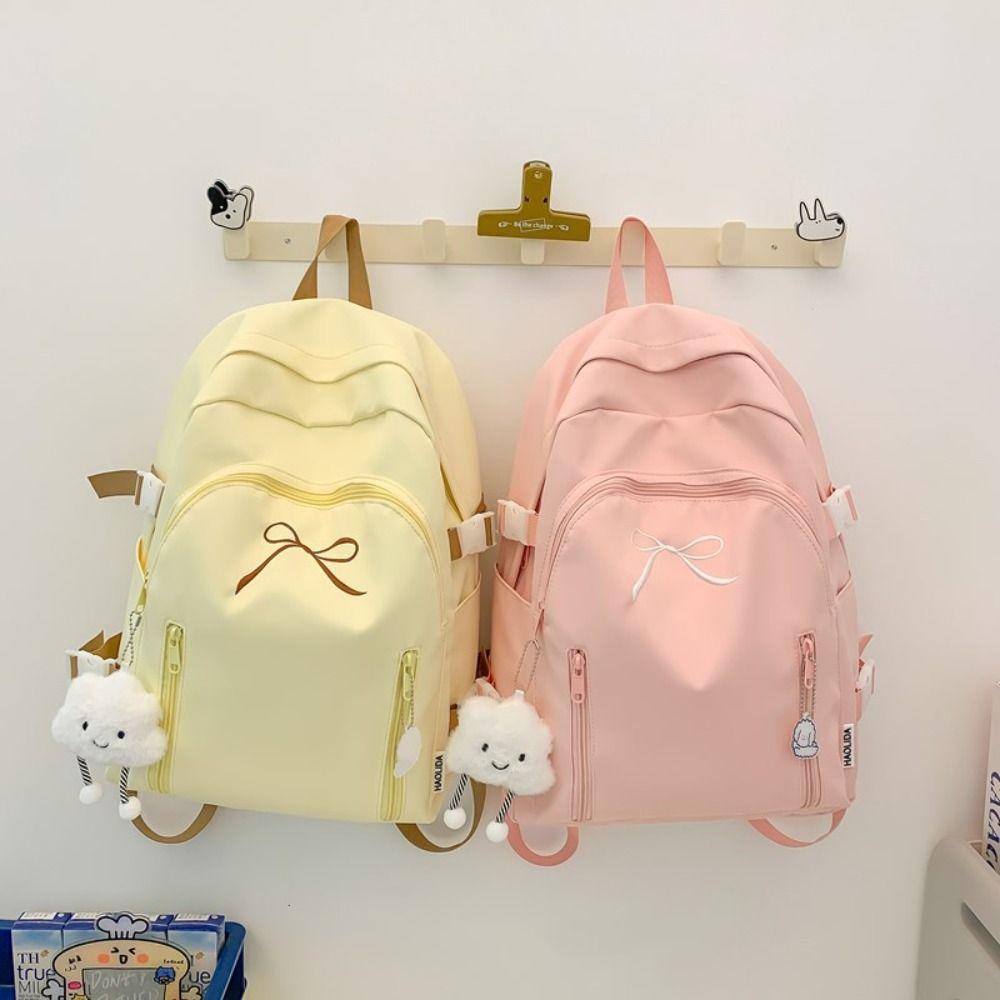 Large Capacity Bow Backpack Solid Color Korean Style School Bag Student Schoolbag  Travel Backpack