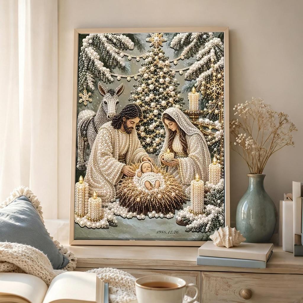 Nativity Diamond Painting Kit DIY Jesus Pearl Art Set Religious Christian Christmas Wall Decor for Home Hanging Art Painting