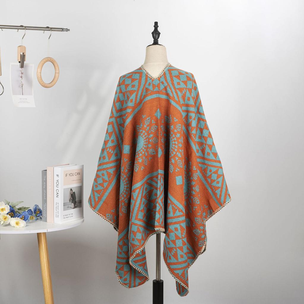 Year Geometric Shawl Niche Outer Shawl Women'S Summer High Sense Dark Double-Sided Warm Scarf