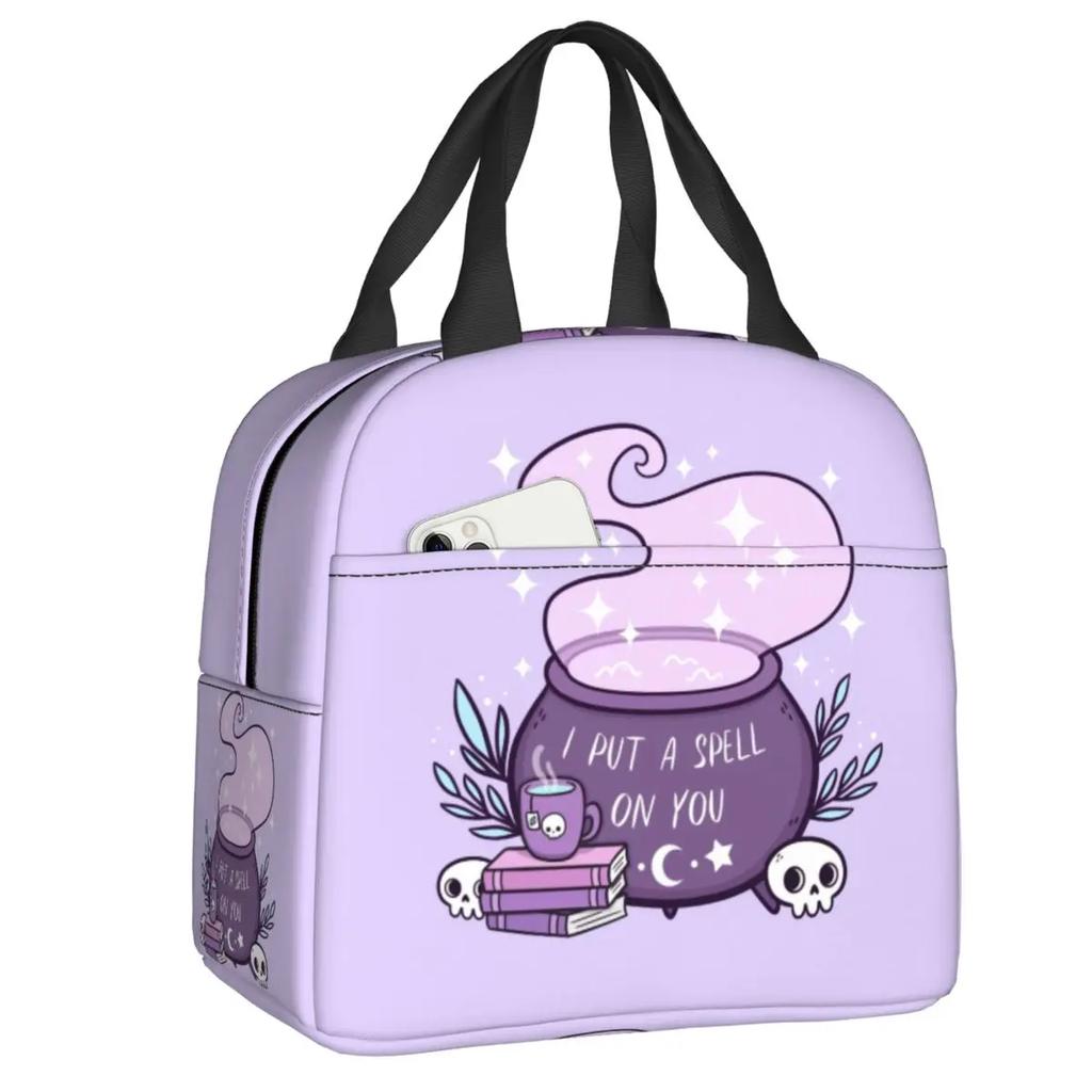 Herb  Insulated Lunch Tote Bag for Women Halloween Witchy Spooky Cat Cooler Thermal Food Lunch Box Outdoor Camping Travel