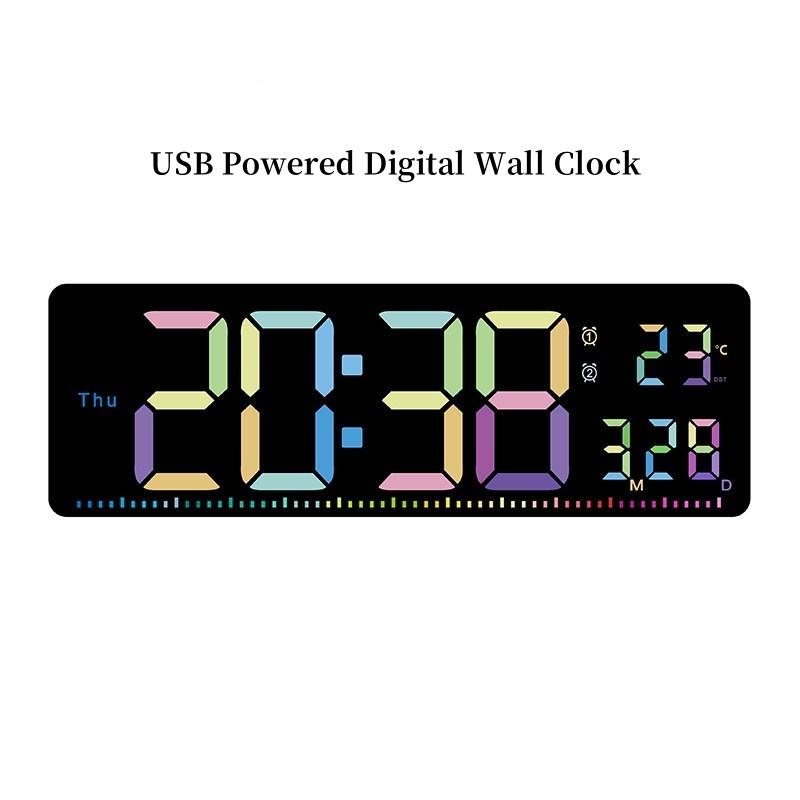 

Большие цифровые настенные часы с питанием от USB, 15,3 дюйма, пульт дистанционного управления, красочные секундные 2 будильника, обратный отсчет времени, 12/24 ч, светодиодный будильник DST зелёный