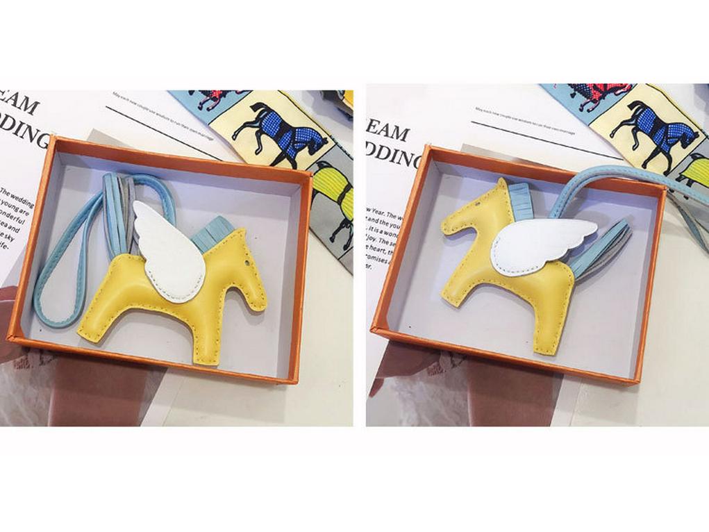 Engel Pegasus Handgenähter Lammfell Taschenanhänger - Niedliche Damenhandtaschen Dekoration & Autoschlüsselanhänger