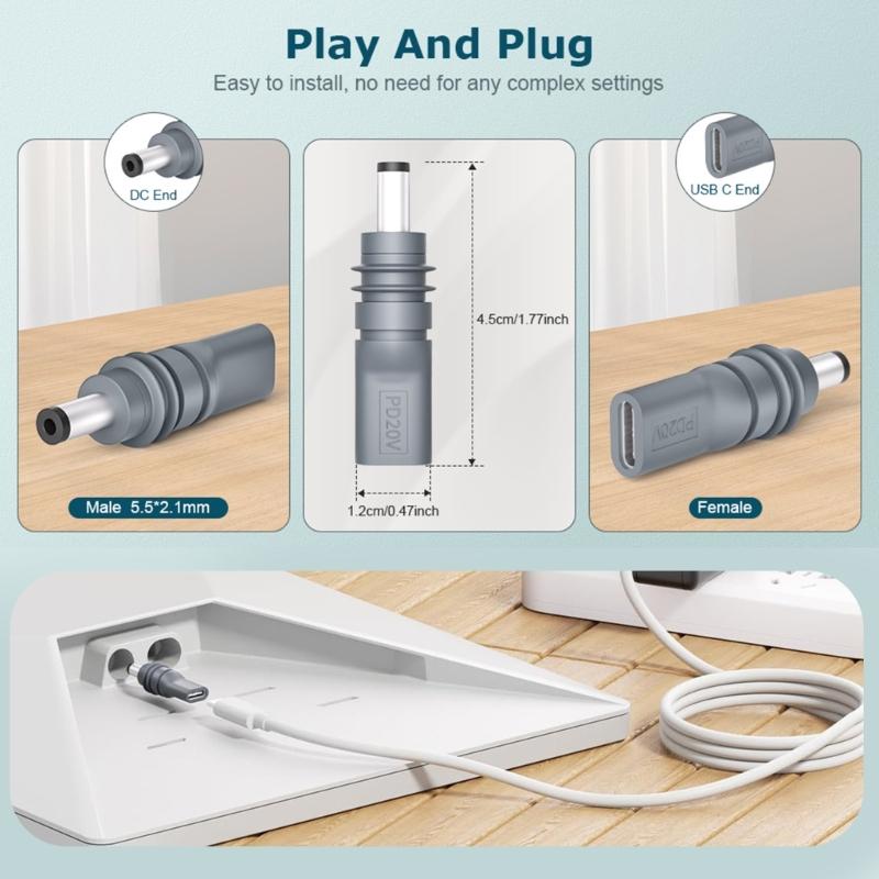 DC5521 Power Adapter USB C Male To DC5.5x2.1mm Converter for 20V Input PD100W Source for Mini