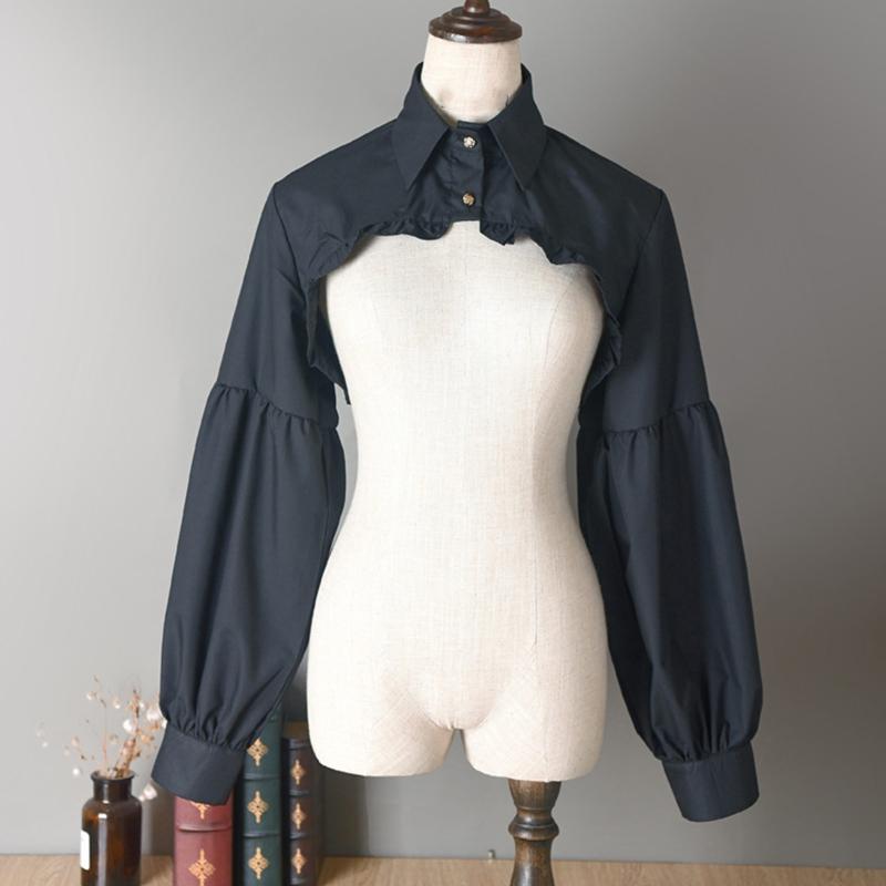 Steampunk Puff Long Sleeve Detachable Dickey Blouse Vintage Lapel False Collar Cutout Cropped Half Shirt Top for Women