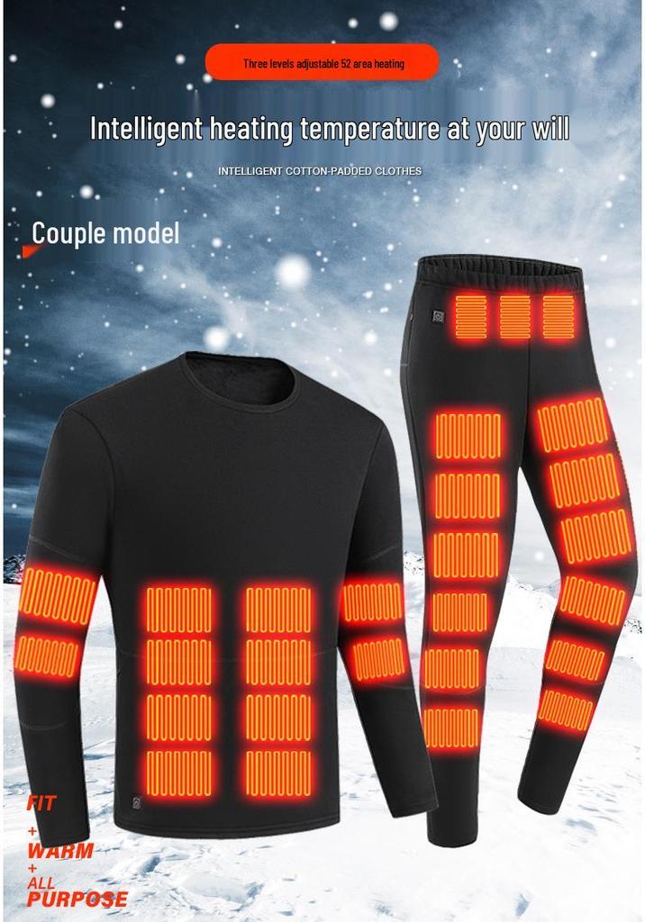 Unisex USB-Charged Heated Thermal Underwear Set with Constant Temperature Control and Plush Lining