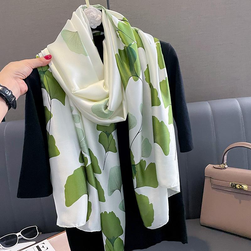 Popular Design Satin Finish Silk Scarf Fashion Print 180X90CM Shawl Women Luxury Brand Lrage Scarves The Four Seasons Warm Hijab