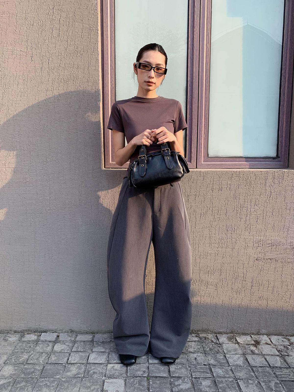 

[9hour] Women s Slimming Curved Leg Suit Pants - Versatile & Stylish Spring 2026 Casual Banana Pants (zd8182) Medium серый