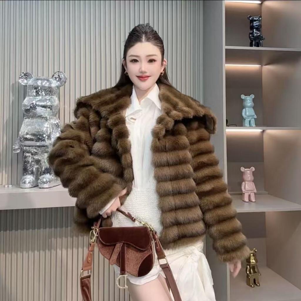 Imitation Fur Winter Fashion Chinchilla Jacket Lapel New Imitation Rex Rabbit Hair Short Fluff Cross-grain Coat
