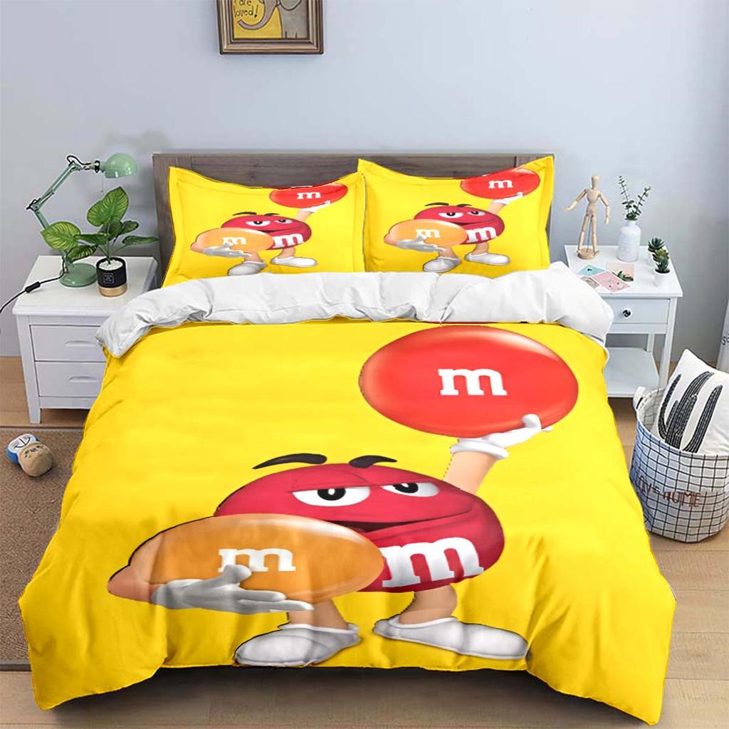 Ensembles de literie avec impression du logo M&M's au chocolat Mode Ensemble de literie Exquis Housse de couette Ensemble couette Lit Ensemble de literie Cadeau de Luxe