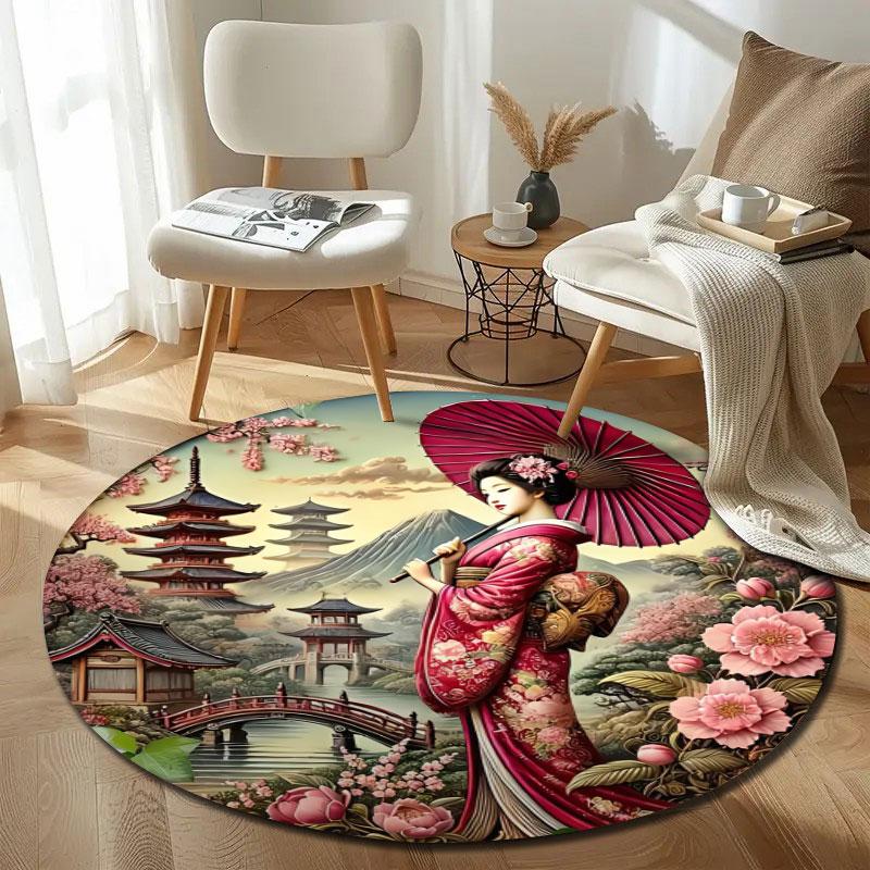 Vintage Round Peacock Multicolor Accent Rug, Non-Slip Floor Mat for Bathroom