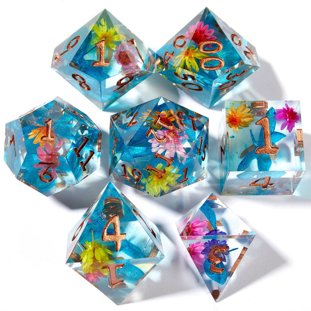 Resin Dice Set Luminous Sand, Dragon and Dungeon Polyhedral Dice, Punk Style Role-Play RPG Explorer MTG Pioneer Game DND Dice Set