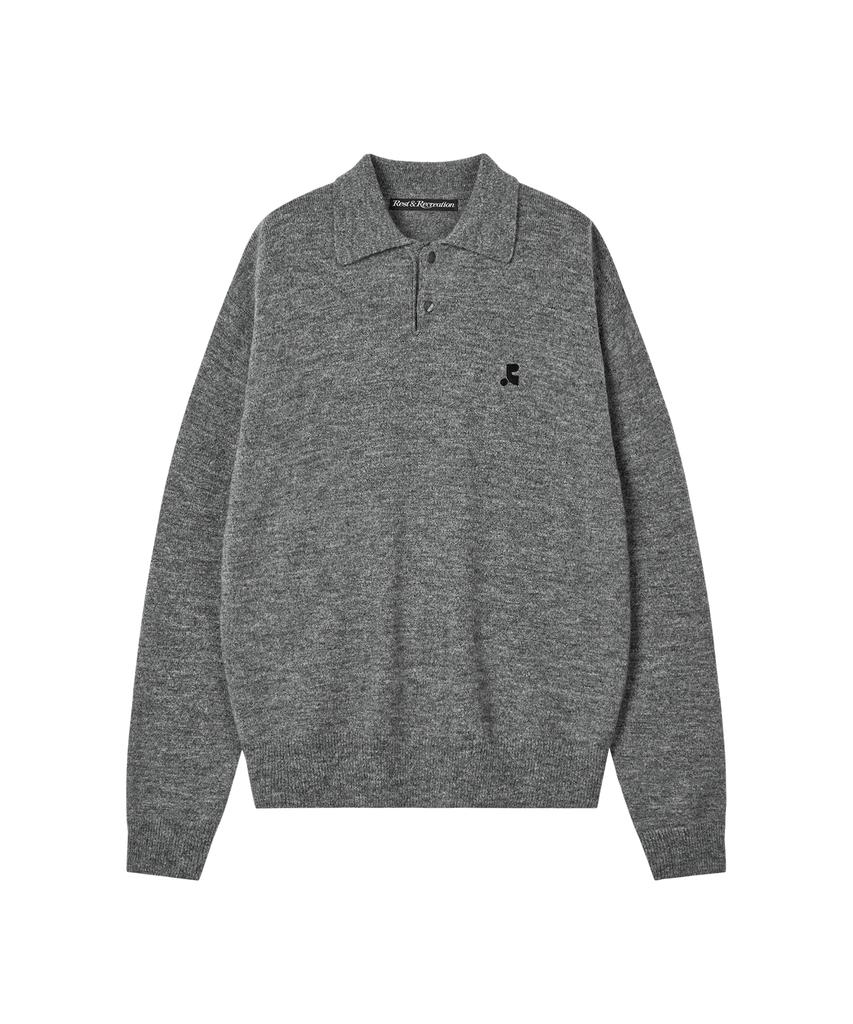 REST&RECREATION Wool Polo Knit Top - Charcoal
