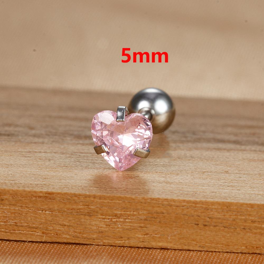 1 Adet Sade Pembe Zirkon Kalp Küçük Küpe Moda Minik Paslanmaz Çelik Charm Helix Kıkırdak Piercing Takı