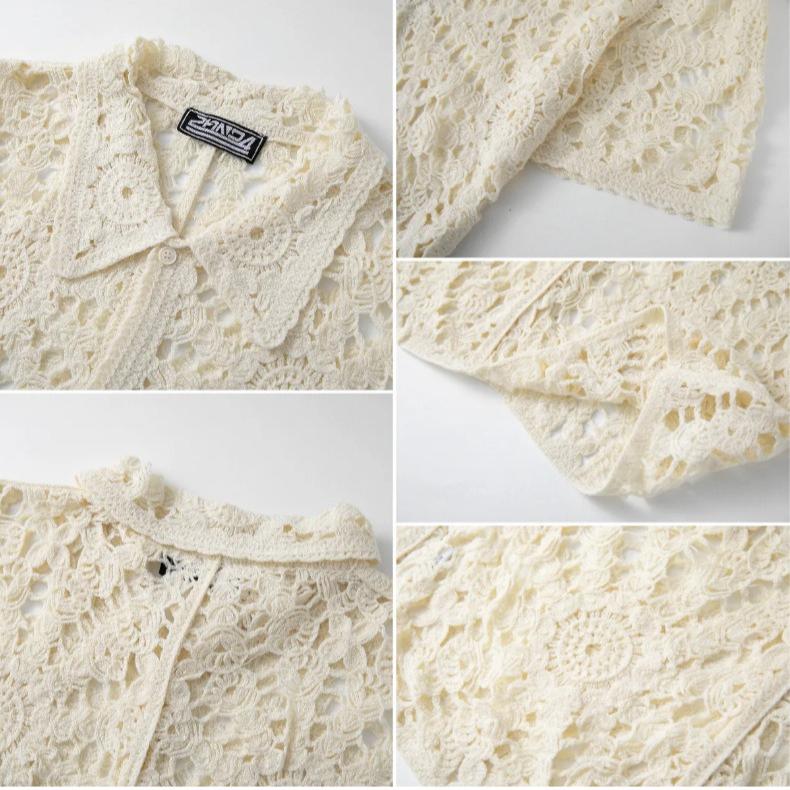 Camicie Casual da Uomo a Maniche Corte in Maglia con Bottoni e Lavorazione ad Uncinetto Vuota Top per Vacanze Estive Vintage in Maglia Camicie da Golf e da Spiaggia con Colletto Top per Uomo