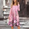 Women's Casual Fashion Sexy Comfortable Sundress Button Long Sleeves With Pockets Floral Print Dress